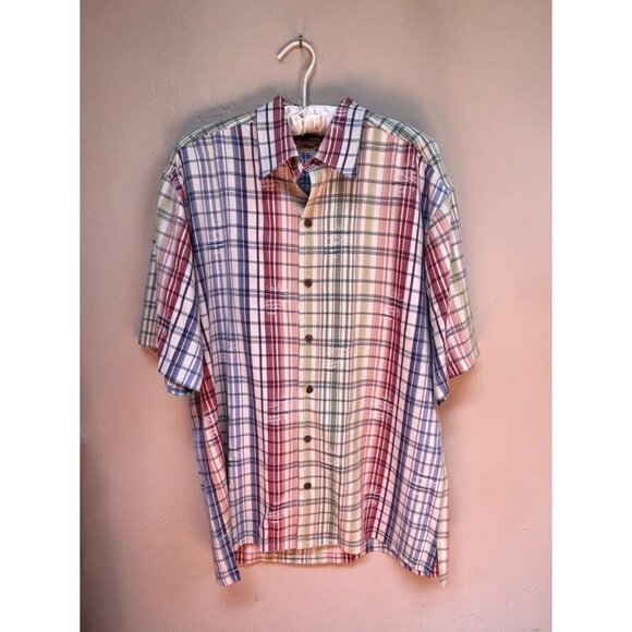 Tommy Bahama Men's Button Down Silk Shirt Medium Short Sleeve Multicolor Check - Picture 1 of 7